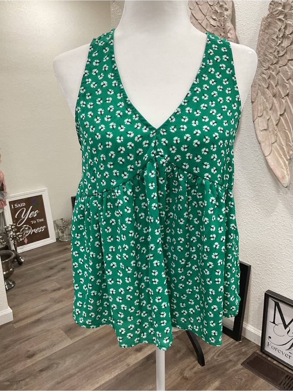 Everly Green Floral V-Neck Tank Top